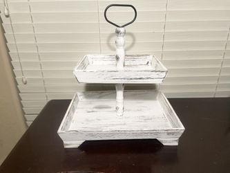2-Tiered Farmhouse Distressed Wooden Tray