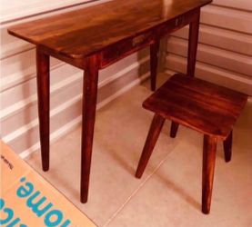 Space Saving Desk Console Table With Stool Drawers Office Computer IMac Laptop Books Study School Work Home Office Brown