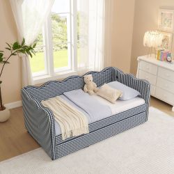 Eldenholm Twin Size Wave Shaped Backrest Daybed with Trundle and USB Port