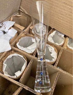 Champagne wedding bridal Set of 12 Blue Dot Spiral Base Champagne Flutes