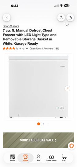 Vissani 7 cu. ft. Manual Defrost Chest Freezer with LED Light Type and Removable Storage Basket in White, Garage Ready