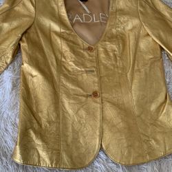Leather Jacket Gold Missing Fur Around Collar 