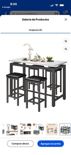 5-Piece Counter Height Table Set, Breakfast Bar Table and Stool Set, Minimalist Dining Table with Backless Stools, Pub Table Set with Wooden Top and C