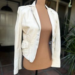 BCBG Max Azria Oyster White Soft Leather Jacket Sz. S