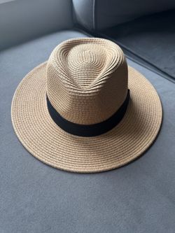 Straw Fedora Sun Hat with Black Band, MK
