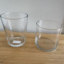 Pair Of Glass Vases  - 6 1/2” Tapered, 5” Cylinder