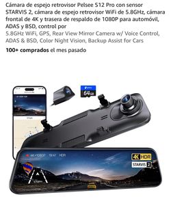 Cámara de espejo retrovisor Pelsee S12 Pro con sensor STARVIS 2, cámara de espejo retrovisor WiFi de 5.8GHz, cámara frontal de 4K y trasera de respald