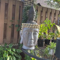 Large Gold And Gray Buddha Head Planter 