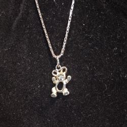 Sterling Silver Teddy Bear Necklace Stamped