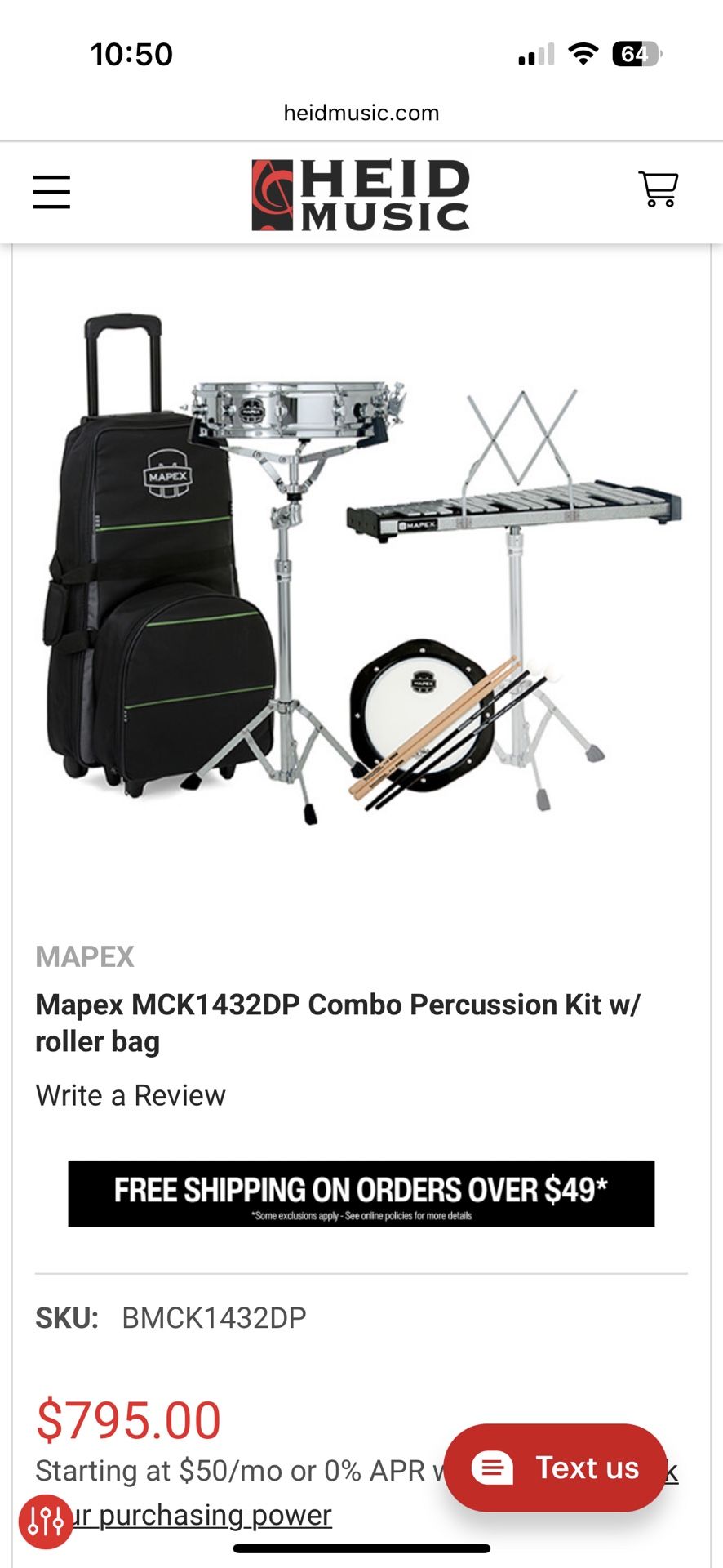 MAPEX MCK1432DP COMBO PERCUSSION KIT W/ ROLLER BAG