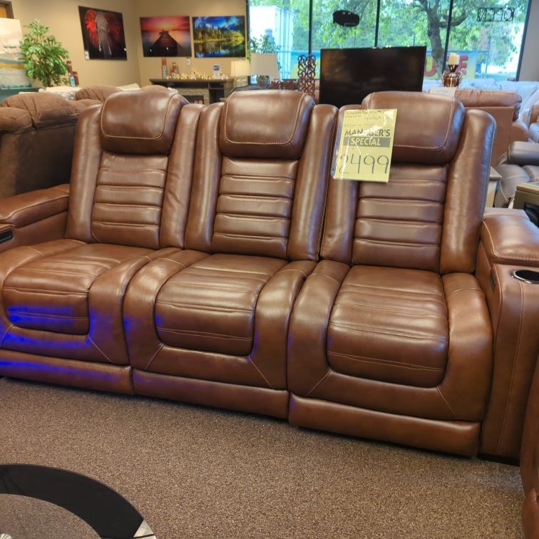 Brand New Power Reclining Sofa Genuine Leather Real Top Grain With Massage And Heat
