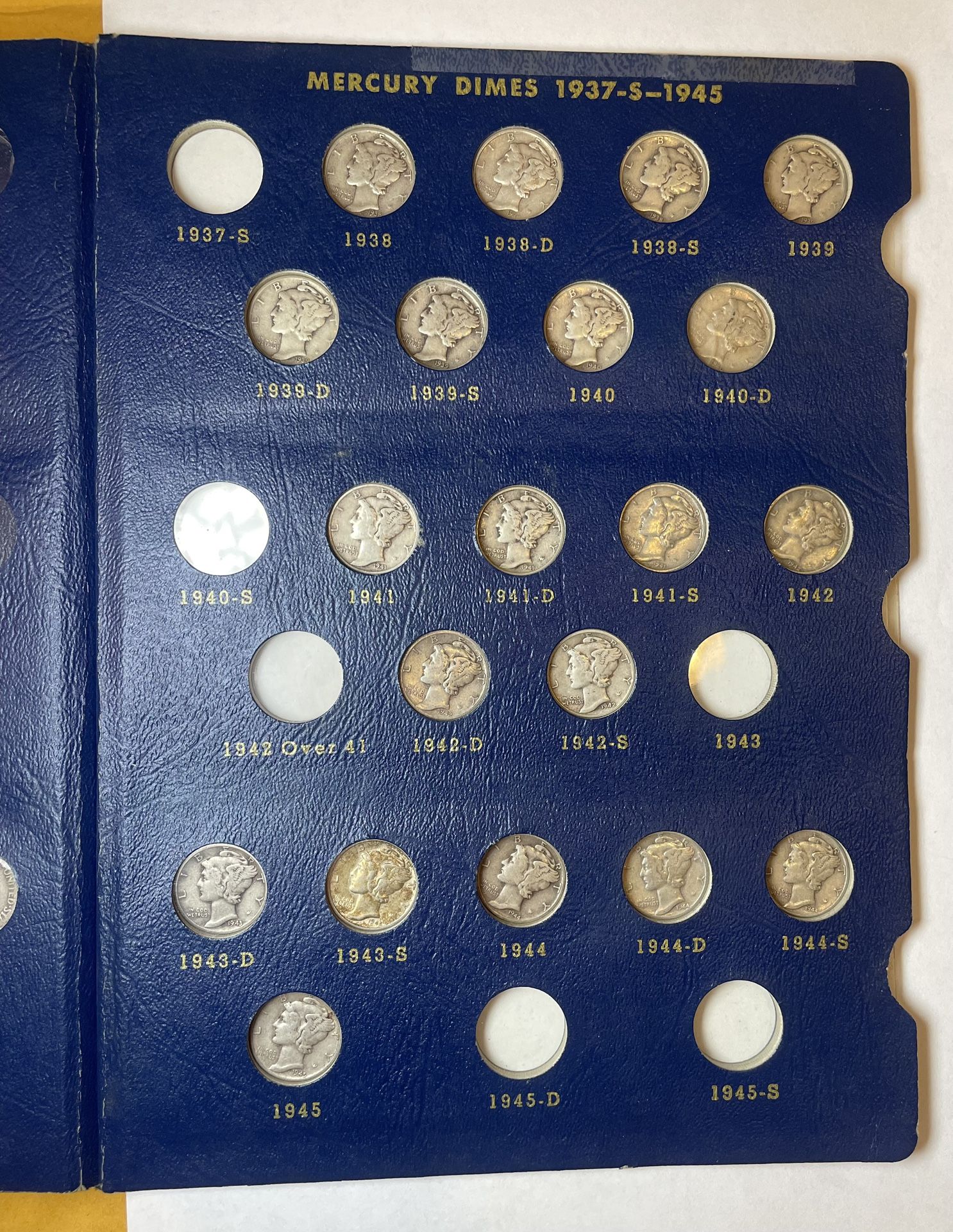 Mercury Dimes Album 1916 to 1945 – 43 Coins- Many Early dates - Partially Complete!