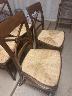 Set of 4 Wood Cross-Back Dining Chairs with Rush Seats