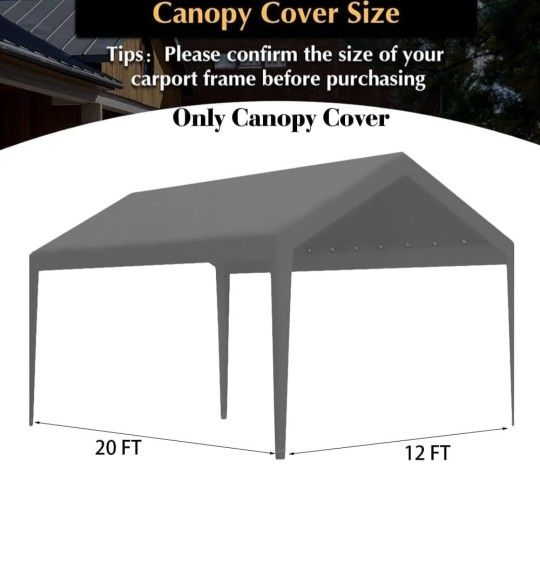 Rutile 12 x 20 FT Carport Replacement Cover, Heavy Duty