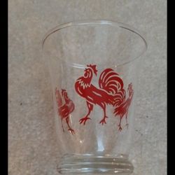 1950s Red Rooster Juice Glasses, 3 Footed Glasses