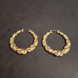 Gold-plated Hugs & Kisses Style Unbranded Puffed Hollow Hoop Earrings 2.75"Hx2.5"W $4 Or 2 For $7 NEW