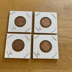 2009 Copper Bicentennial Cents/ Pennies Set Of Four. 