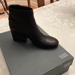 Eileen Fisher Harris Black Leather Midi Boot (Never Worn)