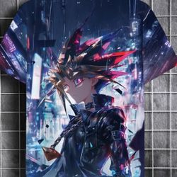 Men' 3D Printed Anime Yugioh T-Shirt - Full-Body Neon Anime Characters