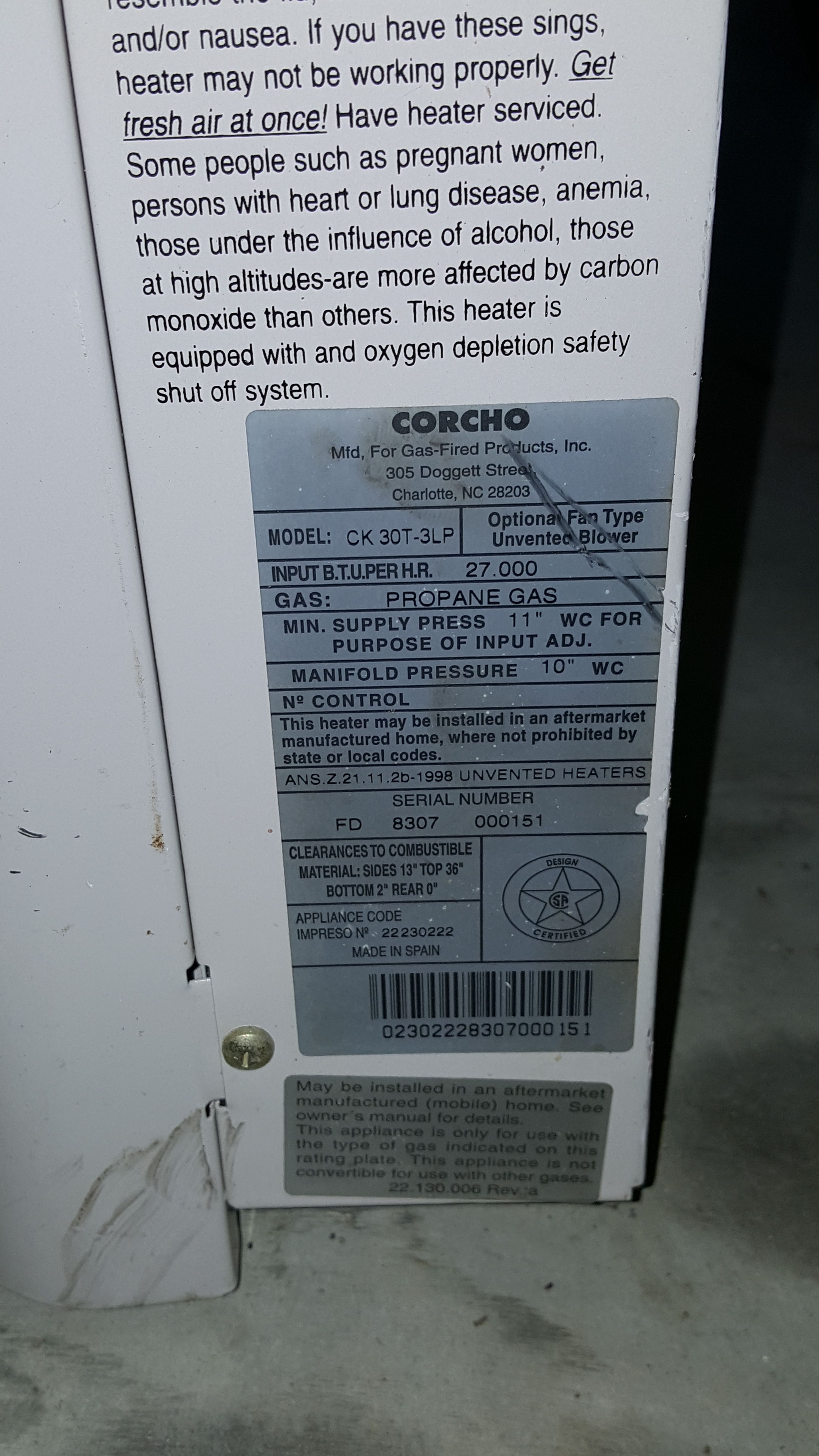 Sunstar Corcho 27,000 btu Slim Slimline Ventless Wall Mount Propane Gas  Heater Garage Home for Sale in Garner, NC - OfferUp