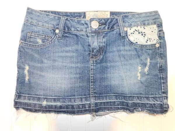 American Rag Cie Skirt Juniors 0 Denim Stretch Distressed Mini Skirt