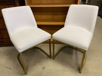 RESTORATION HARDWARE Emery Curved Back Fabric Side Dining Chair w/ Brass Base (Set of 2)