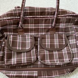 Brown plaid travel bag