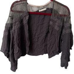 Hint Of Mint Cardigan SZ - M Black Lace Short Bell Sleeves  Comes from a pet and smoke free home.  Measurements are in the pictures. Elevate your ward