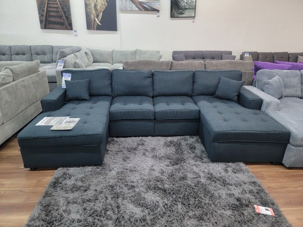 New 4pc Double Chaise Sectional In Blue
