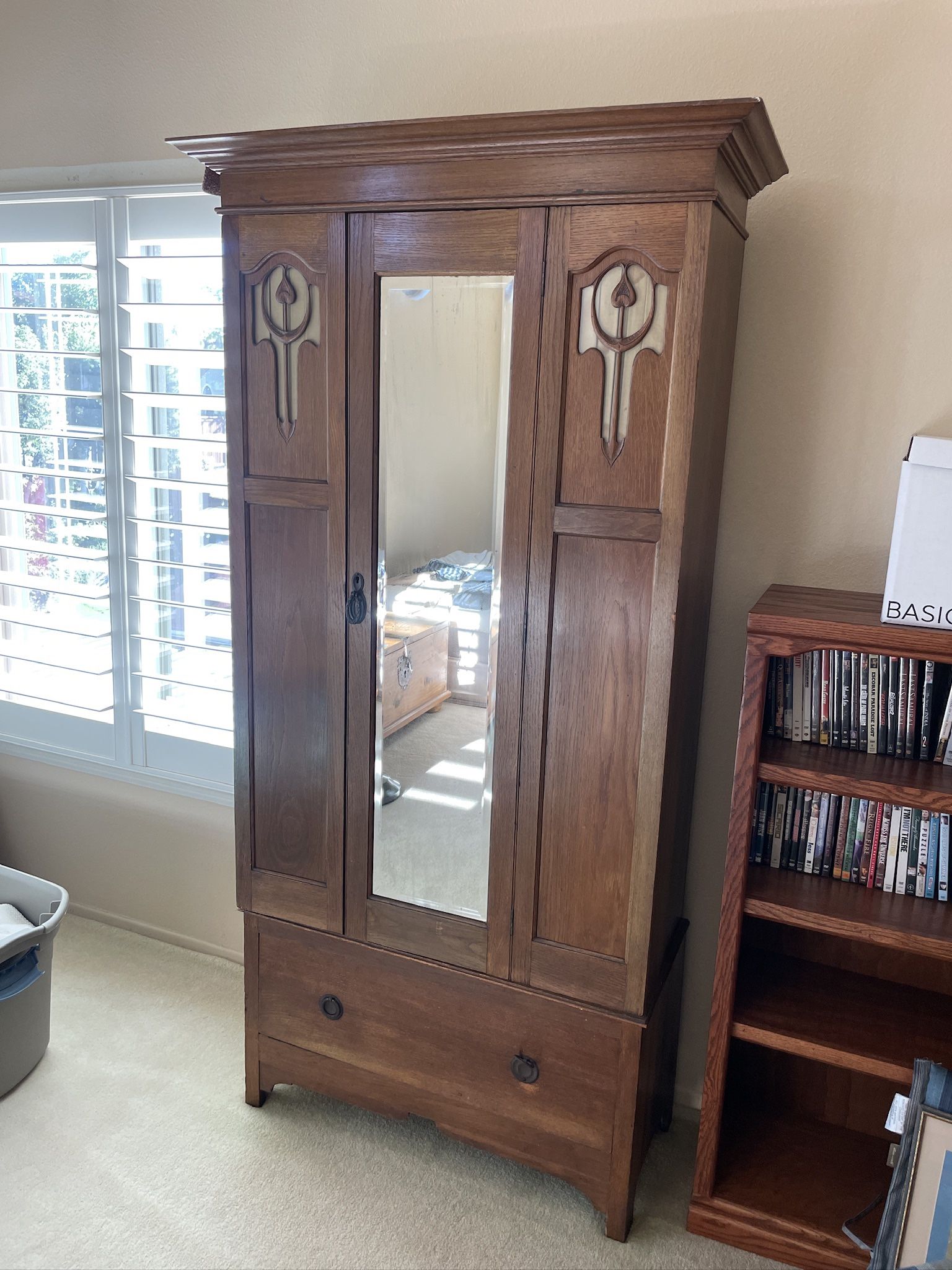 Wood Wardrobe With Mirror