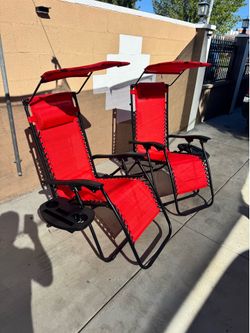 2/ Chair with Sunshade and Drink Tray - Red