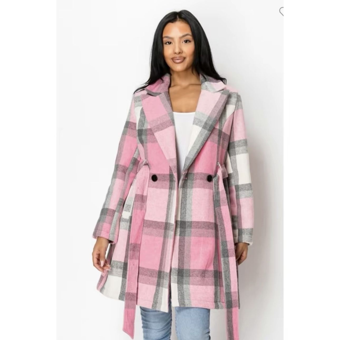 Longline Thick Fur Lined plaid Coat