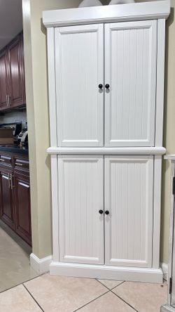 Reno 72'' Kitchen Pantry  White Wood Pantry Cabinet with Beadboard Doors