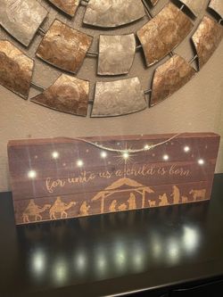 Lighted LED 24” Nativity Wood Sign CHRISTMAS Decor