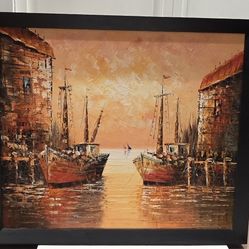 Canvas oil painting, "Harbor Sunset" 

27"x 23.5"