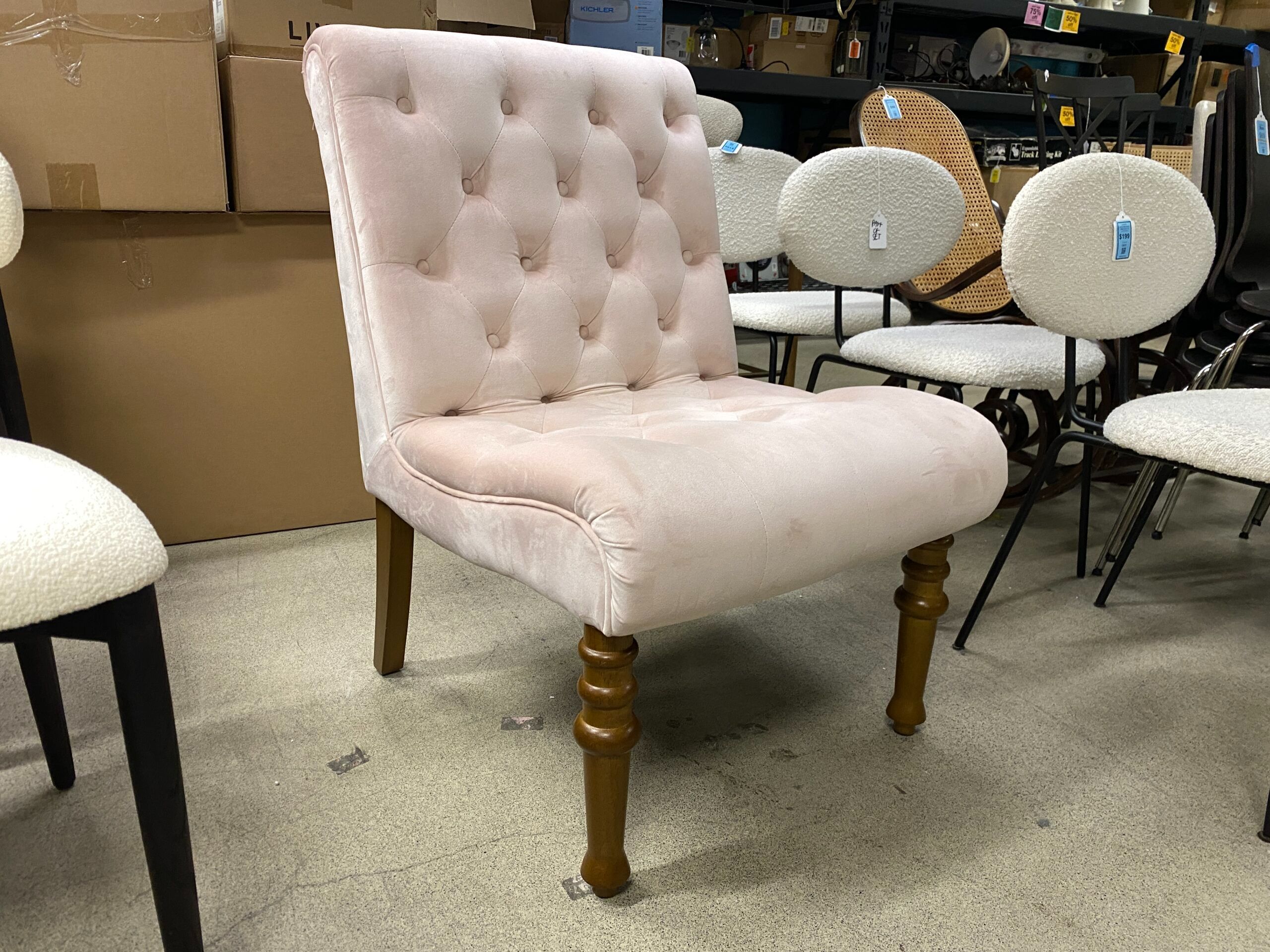 Light Pink Tufted Accent Chair