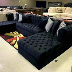 🔥Nova🔥 Lauren Black Velvet Double Chaise Sectional Delivery 🚚⚡️🚛