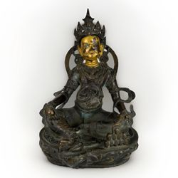 Antique Chinese Tibetan Nepalese Yellow Dzambhala Buddhist God of Wealth Statue Jambhala