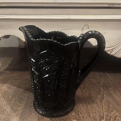 Indiana Glass Tiara Black Monarch Daisy paneled pitcher