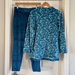 New Lands End Petite Women’s Plush Velour Cozy Legging Sleep Set, Baltic Teal, Small