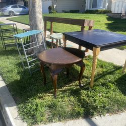 Various tables and shelves