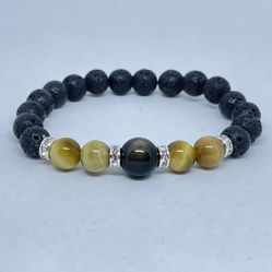 Natural Charged Gold Obsidian ,Tiger Eye & Lava Rock Bracelet(known For :Protection,reduce Stress & Anxiety,decision & $ Making,remove Negativity)