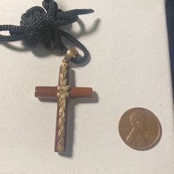 14k gold Hawaiian KOA wood cross pendant