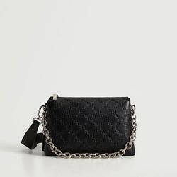 Mango Black Crossbody Bag with Silver Chain