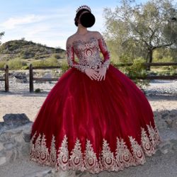 RED QUINCE DRESS WITH HOOP SKIRT AND TRAVEL BAG INCLUDED