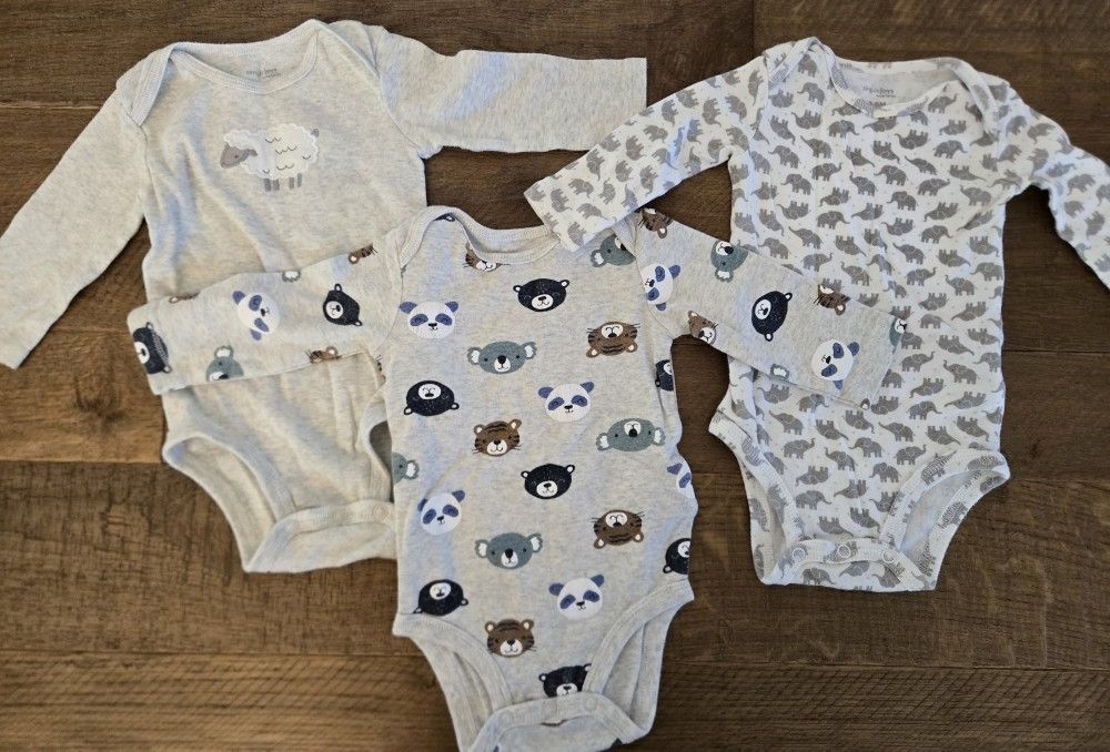 3pc Carter's Baby Long Sleeves Bodysuits (3-6 Months)