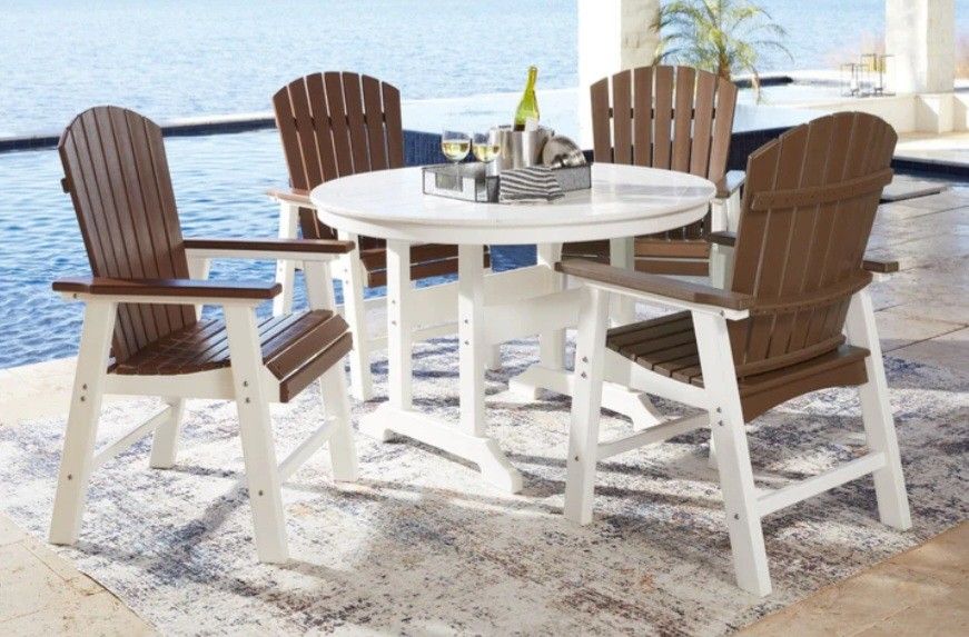 Crescent Luxe White Outdoor Dining Table with 4 Chairs/ Delivery Available Financing Options