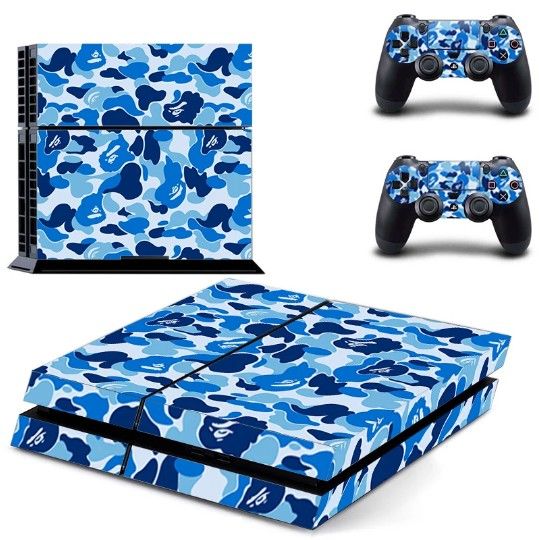 🎮 Custom Blue Camo PS4 Wrap + Controller Skins 💎