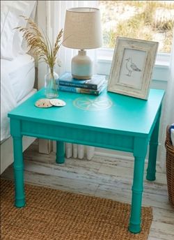 Turquoise Painted Wood Side Table