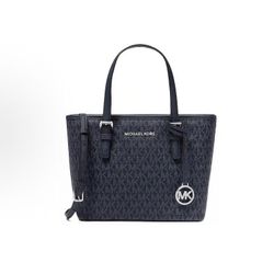 Michael Kors Jet Set Monogram Navy Blue Mini Tote Womenโs New